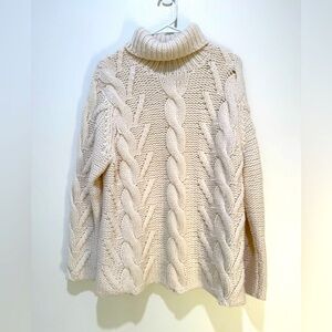 Charter Club White Chunky Cable Knit Lambswool Angora Turtleneck Sweater Size M